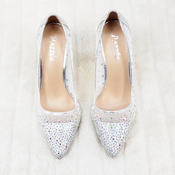 Krayzie Silver Mesh Jeweled High Heel Pumps - Picture 9 of 12